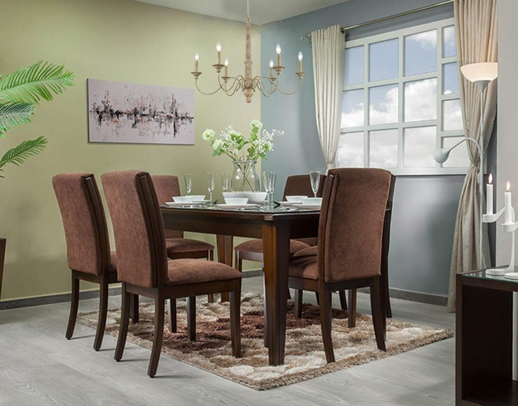 Buу 2 gеt 3 CLAXY 6 Lights Rustic Distressed Oak Wooden Straw Candle Chandelier