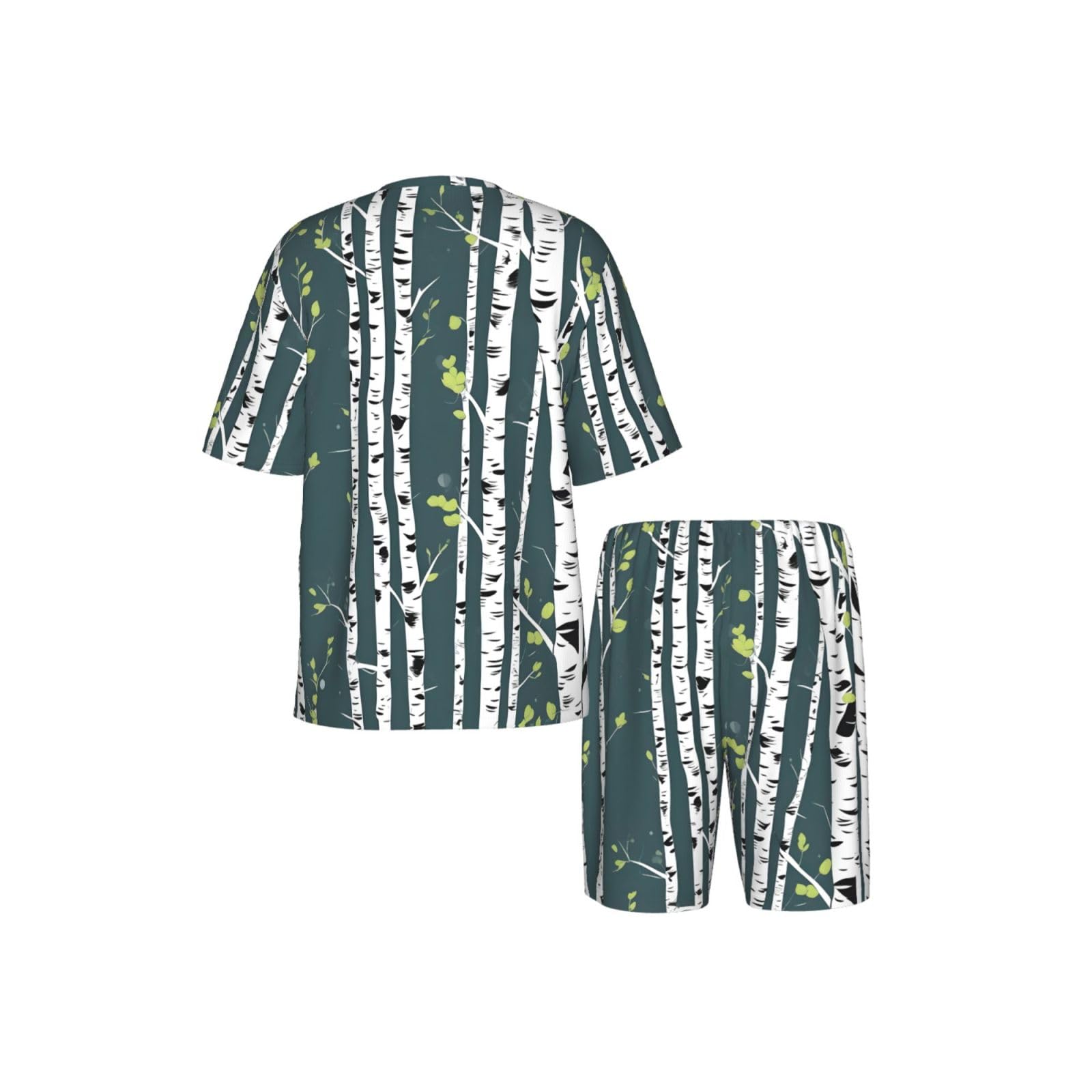 Conjunto de pijama clásico con estampado de árbol de abedul para hombre, pantalones cortos de pijama suaves para hombre, perfecto para las noches de verano