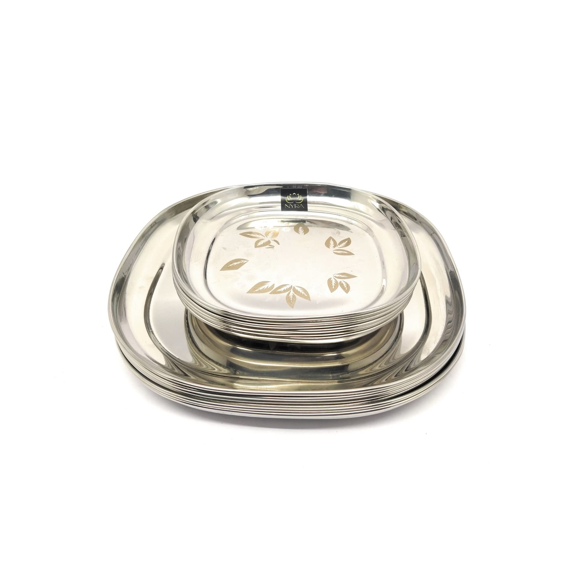 【新品★イベント】NORAs ノラズ like plate 皿 DISH Buy NYRA® Stainless Steel Set of 12 Laser Printed Plates - 6 Full