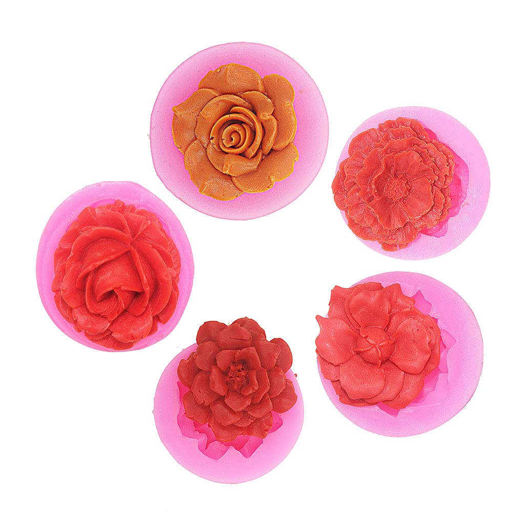 Flowers Silicone Fondant Mould Chocolate Mold for Decorating Cakes Chocolate, Candy, Baking,etc.(5 pcs), F070s+f103s+f131s+f132s+f507