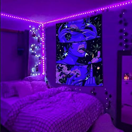 Miniatura 4 de Wegklazax Tapiz trippy genial con luz negra tapices estéticos UV lindo tapiz para colgar en la pared para dormitorio sala de estar morado 36 x 48