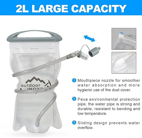 Miniatura 4 de INOXTO Mochila de hidratación, mochila de hidratación de 18 litros, mochila de agua ligera con bolsa de agua de 2 L, mochila para senderismo,