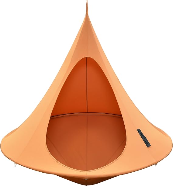 Double Cacoon Hanging Chair for Two – Cozy Indoor/Outdoor Hammock with Polyester Canvas, 440 lb Capacity, Includes 18ft Rope & Carabiner (Mango)