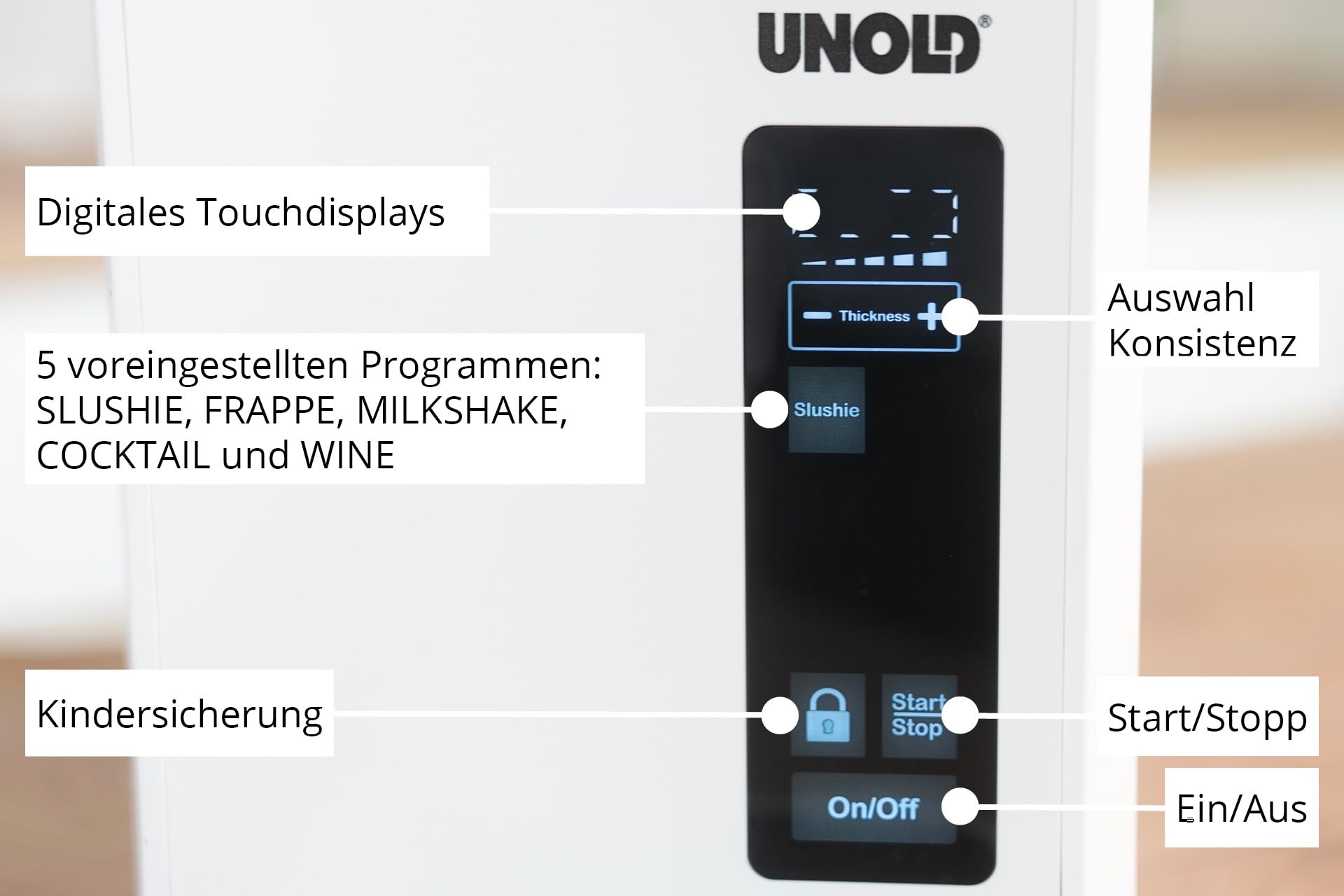 Unold 48940 Slush-Eismaschine Susi mit Kompressor ca. 2 L 5 Programme für Slushies, Frozen Cocktails, Frappés, Wein Milchshakes in 30 min kein Eis notwendig