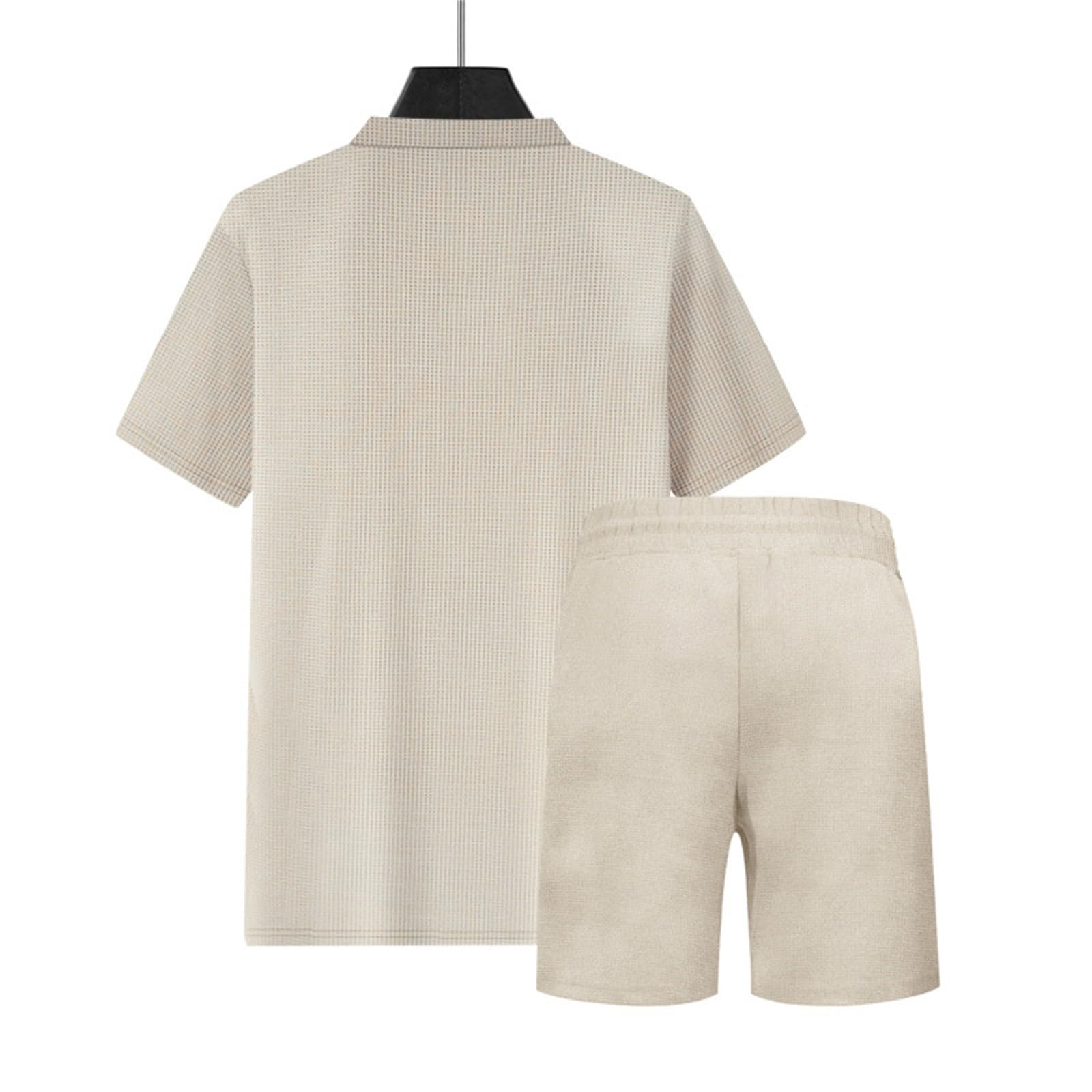 Generico 2 Pezzi Uomo Sportiva Estivo Tuta Leggero Coordinato Polo e Pantaloncini Abbigliamento Sportivo Casual Elegante Vestiti Estivi Uomo Completino Palestra Tuta Corta