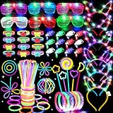 156PCS Glow in The Dark Party Supplies for Kids 8-12, Light Up Glasses Headband Rings Halloween Party Favor Adult, 100 Glow Sticks Bulk Party Pack DIY Necklaces Bracelets Neon Camping Pool Decorations