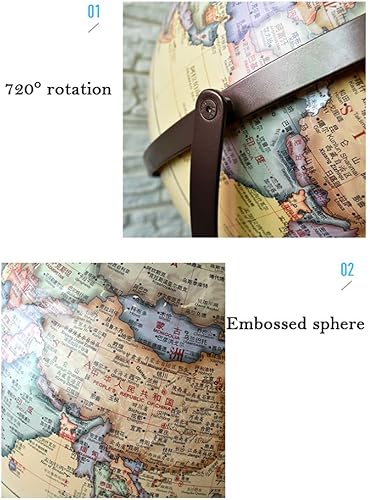 Miniatura 3 de Globo Terráqueo - Globo terráqueo iluminado de pie antiguo de 16.9 pulgadas de diámetro con soporte para trípode, océano antiguo, globo geográfico