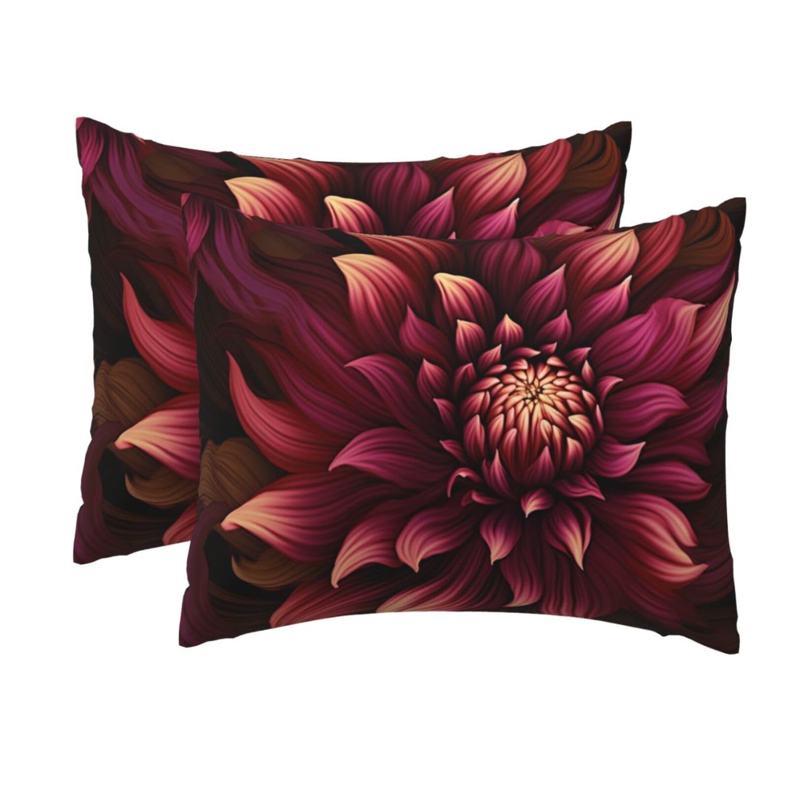 2 Pack Standard Pillow Cases with Hidden Zipper, Soft Breathable Pillow Covers for Hair and Skin, Wine Red Artistic Flower Pillowcases 20"x26" Bed Pillow Protectors Cover for Sleeping Gifts