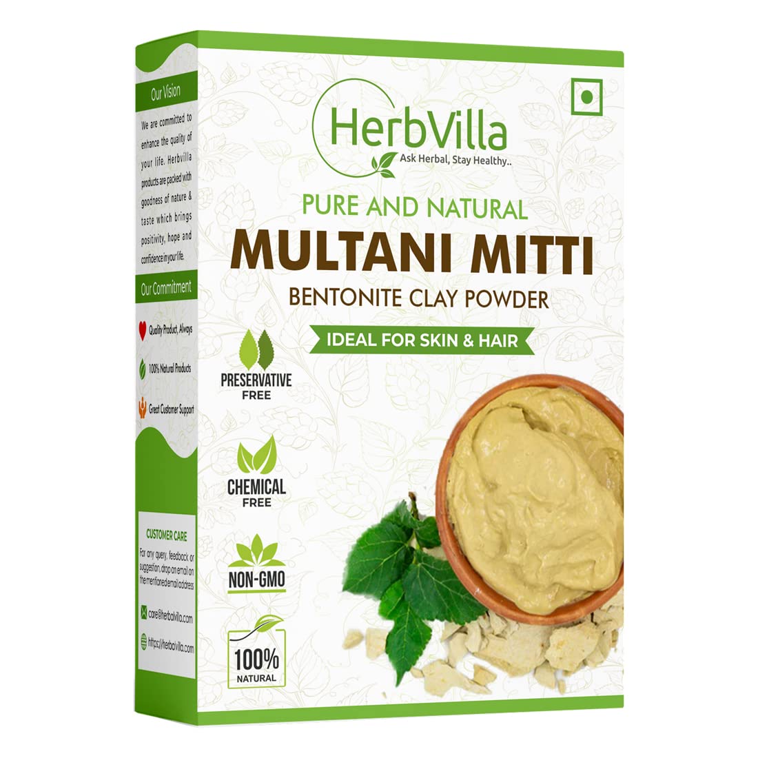 Herbalvilla Natural Multani Mitti powder for Face Pack | Fuller's Earth, Bentonite Clay (400 Grams)