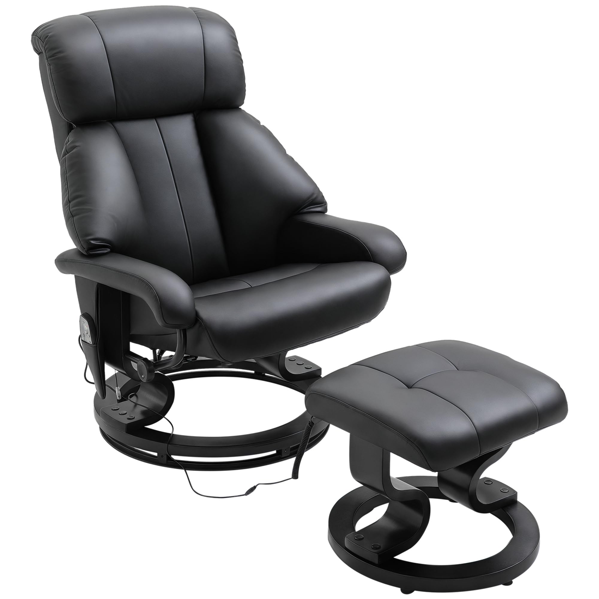 HOMCOM Poltrona massaggiante con poggiapiedi, poltrona relax, poltrona elettrica con funzione reclinabile, poltrona reclinabile per soggiorno, in ecopelle, colore nero