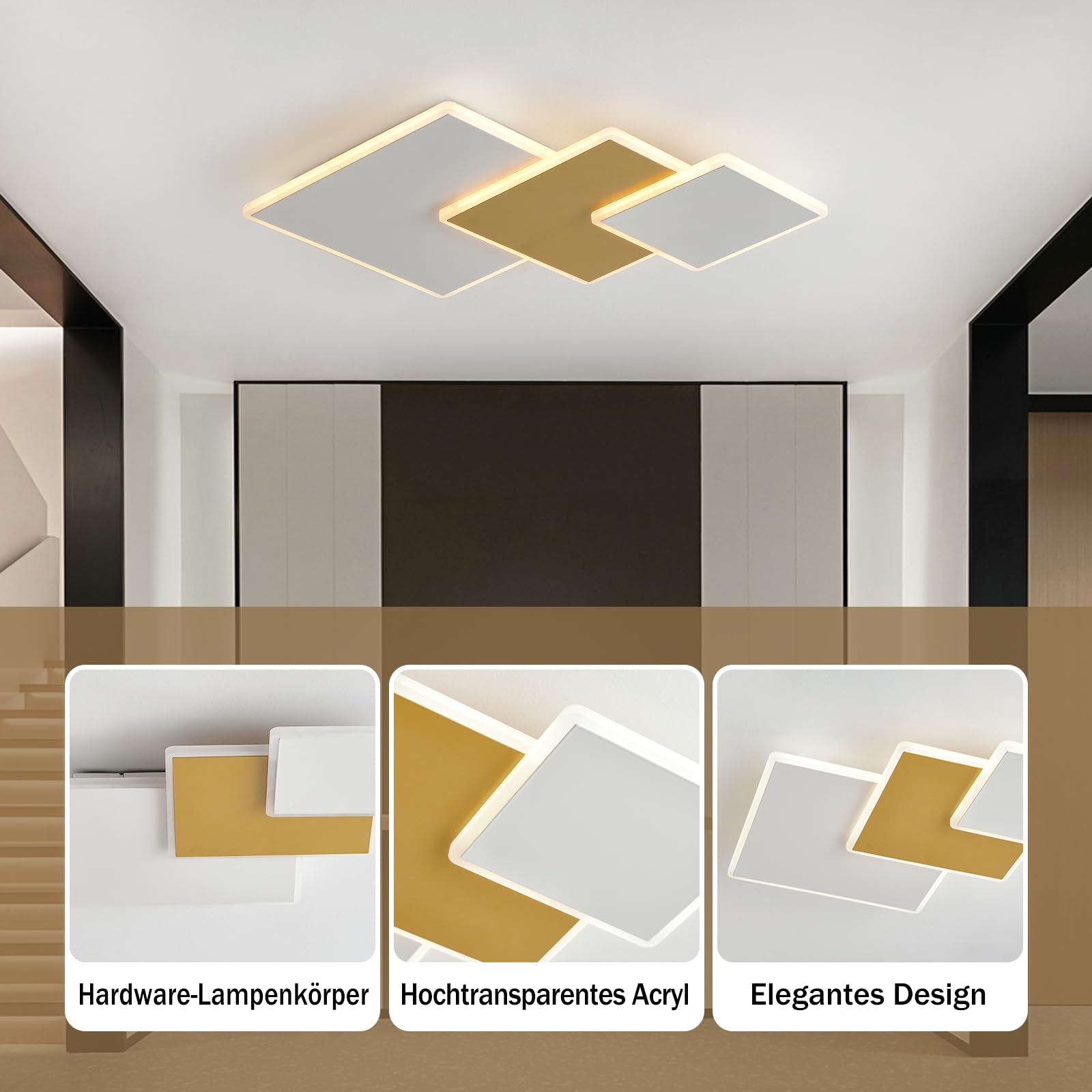 Nowoczesna lampa sufitowa LED, kreatywna lampa sufitowa wkształcie, kwadratowa, akrylowa, do sypialni, kuchni, salonu, korytarza, balkonu
