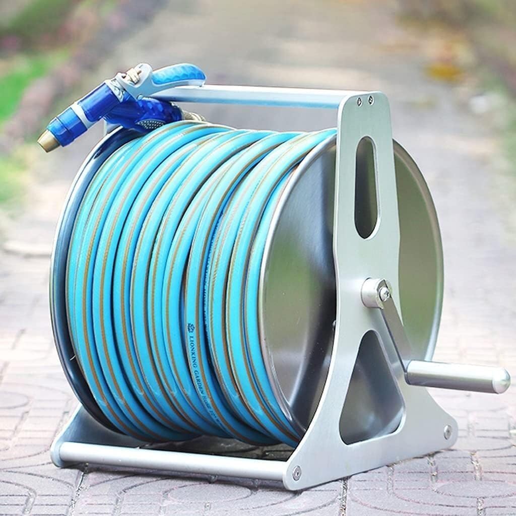 Garden Hose Reel Cart, Wall-Mounted Stainless Steel Water Pipe Storage Rack with 15m Blue Hose, Portable Cart for & Car Wash (Yellow)(With 20m blue hose)