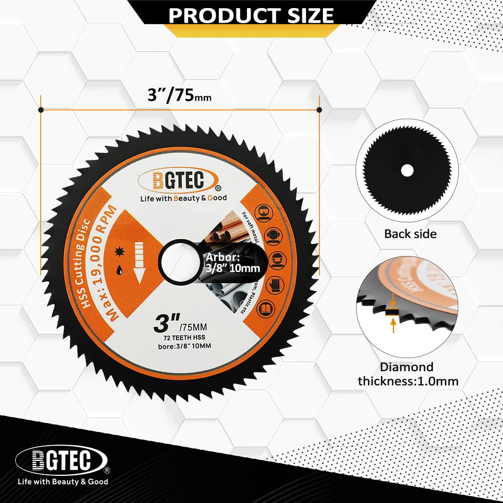 HSS Metal saw blade - BGTEC 3 pcs 75MM Circular Saw Blade 72T 10MM Bore for Soft Metal,Aluminium,Copper,Wood,Plastic - Image 2