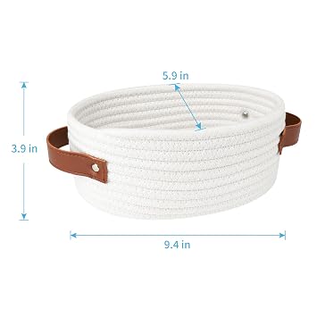 ABenkle Small Woven Basket, Mini Cotton Rope Storage Basket, Tiny White Easter Basket, Oval Decorative Toy Dog Cat Basket for Nursery, Empty Gift Baskets, 9.4 x 5.9 x 3.9 XS