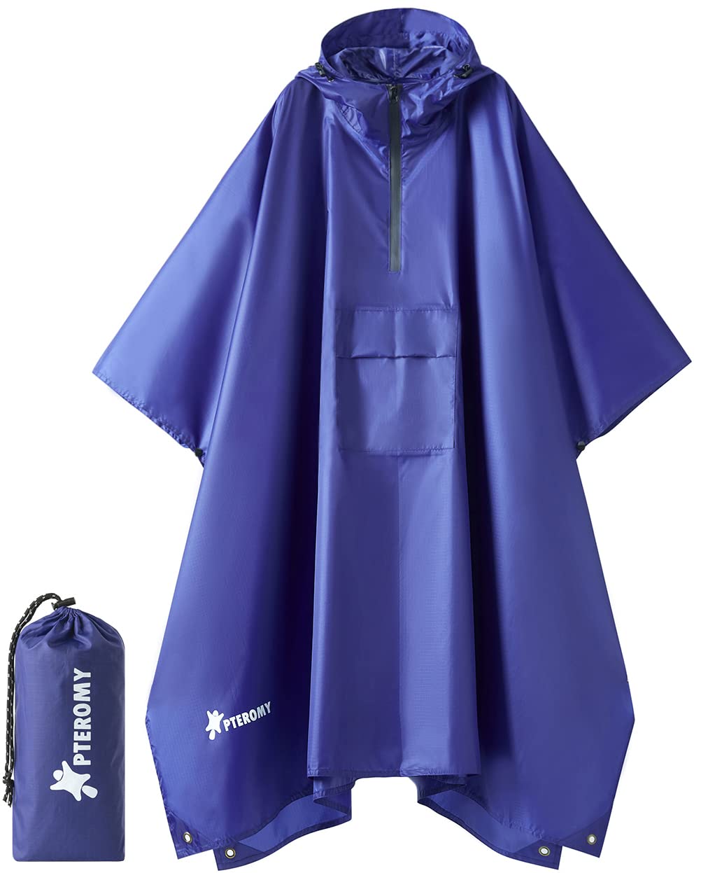 PTEROMY Hooded Rain Poncho for Adults, Reusable Waterproof Raincoat