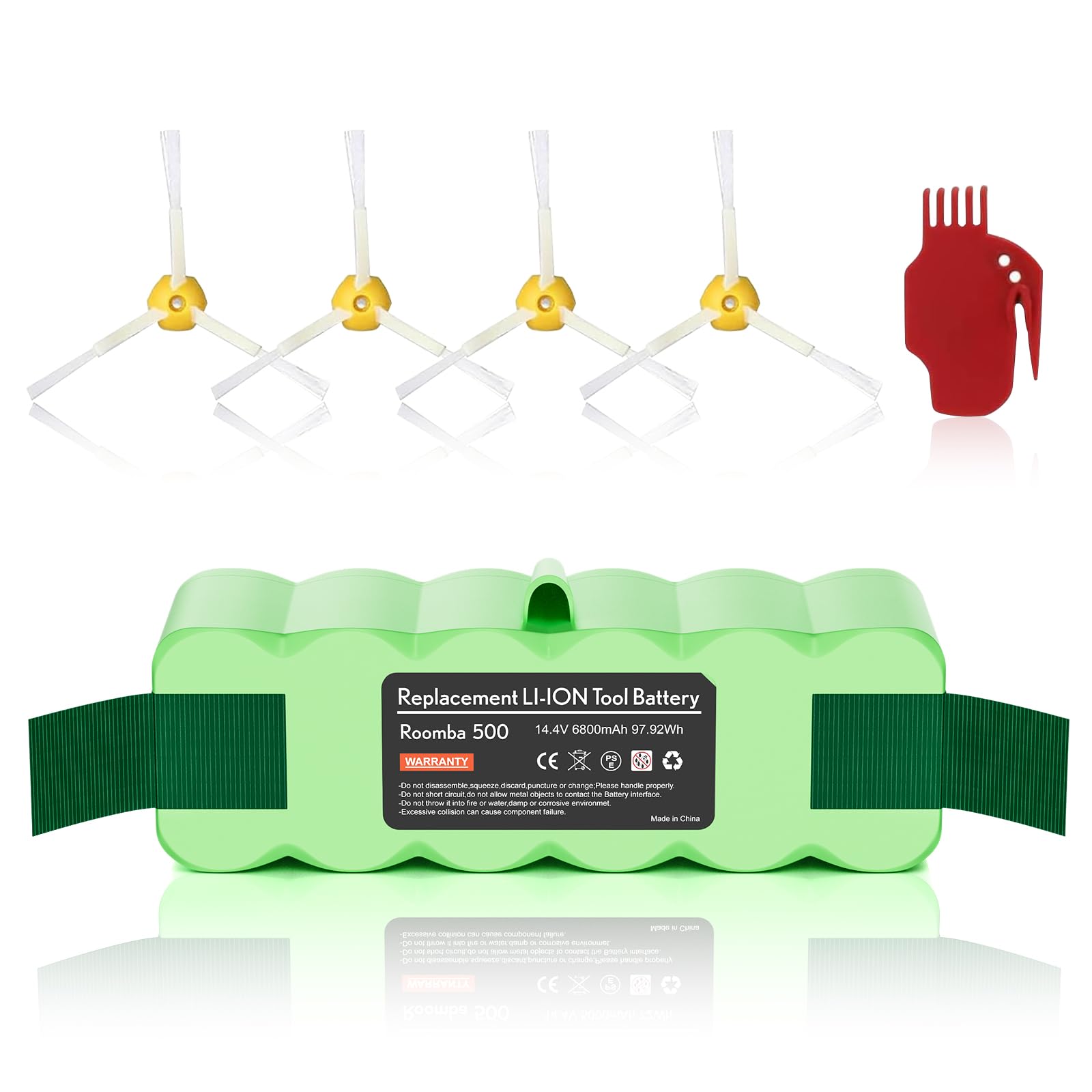 6800mAh 14,4V für iRobot Roomba Akku, Ersatzakku für iRobot Roomba 500 521 530 560 563 565 600 605 615 620 621 630 650 651 671 676 680 681 690 695 700 760 770 780 782 865 866 871 880 886 (mit Zubehör)
