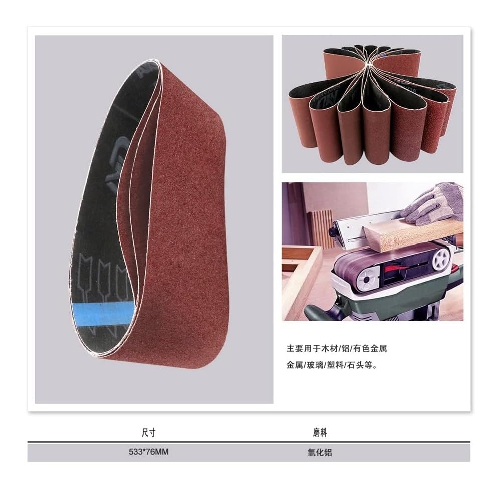 Herramienta de lijado, papel lija, rollo, 20 bandas abrasivas 533 x 76 mm, accesorios for amoladoras banda fino y grueso(P60)