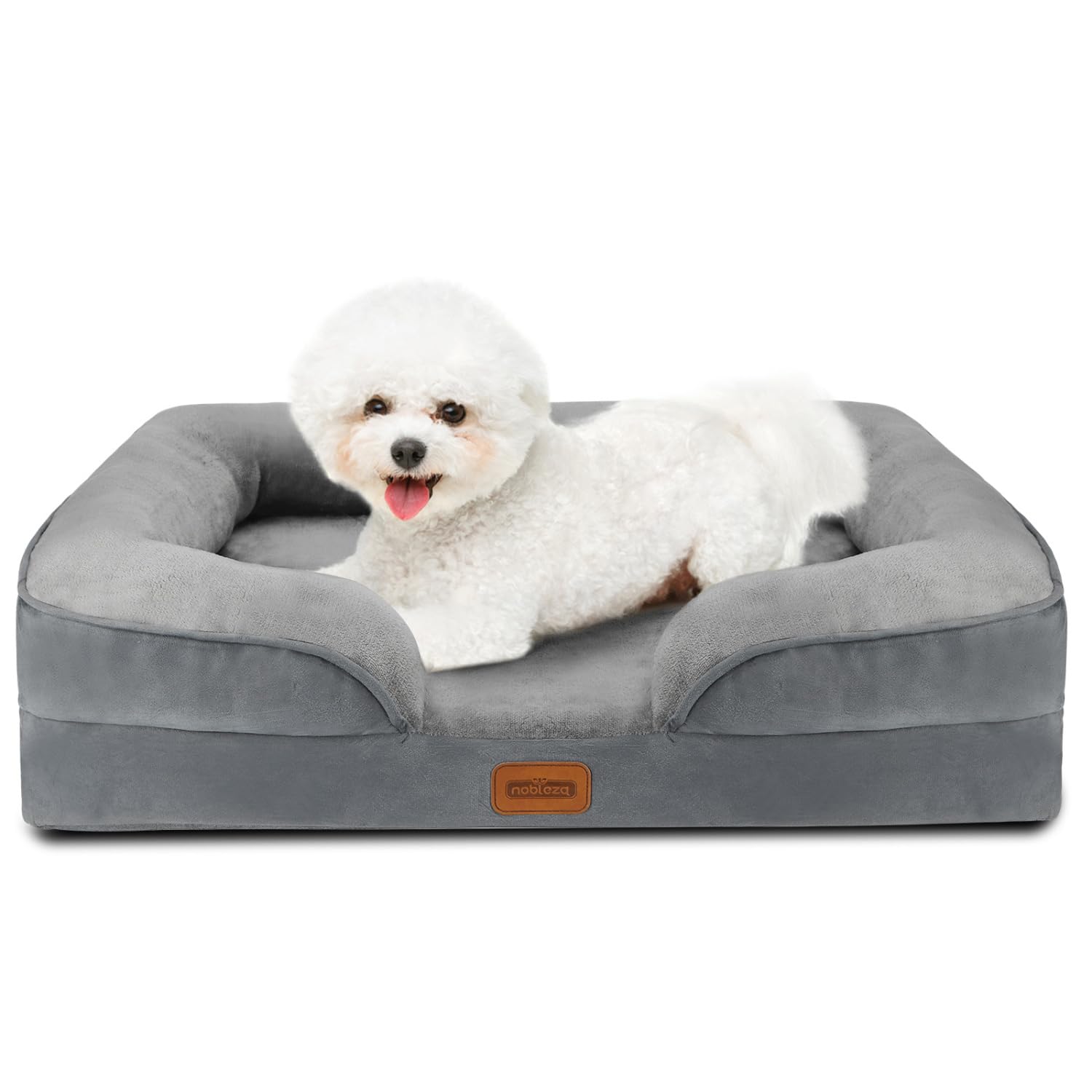 Nobleza Cama Perros Medianos, 71x58x17cm, Sofá Perro con Espuma Viscoelástica, Cama Ortopédica Perros Lavable y Impermeable, Colchon Perro Pequeño Desenfundable, Gris