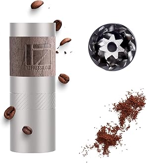 Q Manual Coffee Grinder, Mini Slim Travel Sized Fits in the plunger, Stainless Steel Conical Burr, Numerical Adjustable Setting for Pour Over French Press Cold Brew