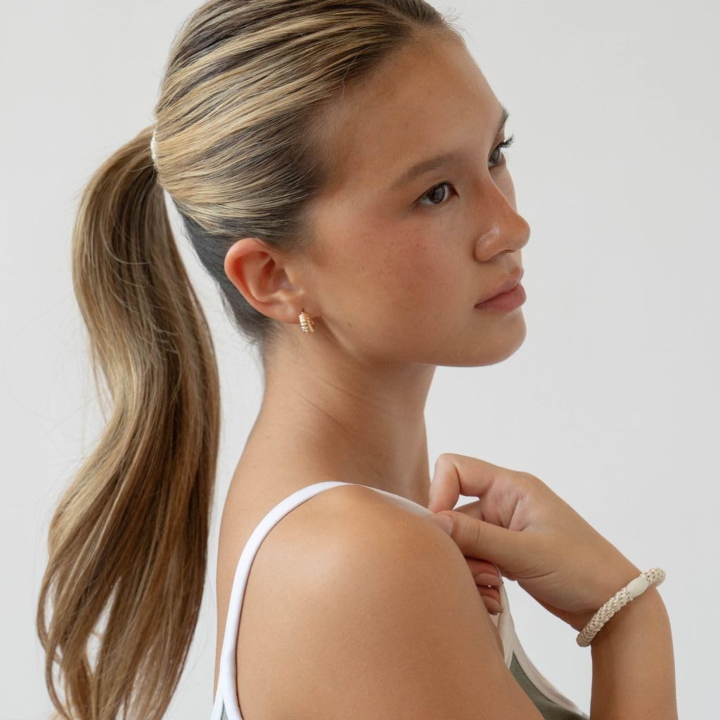 L. Erickson Hair Ties for Thick Hair, Grab & Go Pony Tube 15 Pack Neutral Tones - No-Crease Damage-Free Bands with Strong Hold for Women & Men, Minimal Neutrals