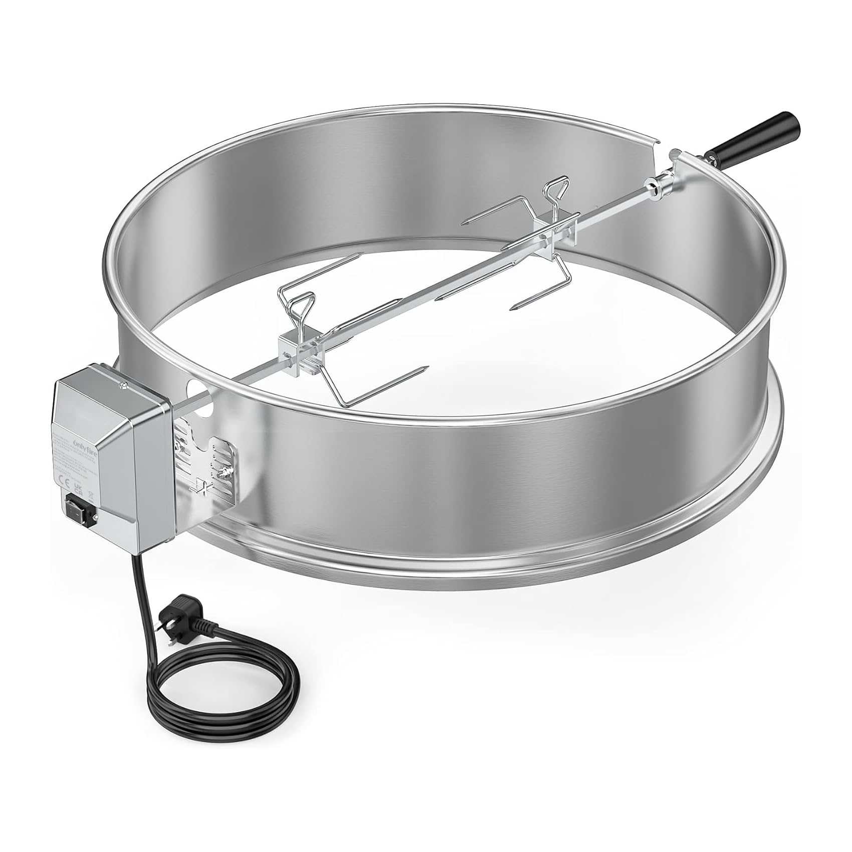 onlyfire only fire BRK-6025 Stainless Steel Rotisserie Ring Kit Fits Weber 57cm Charcoal Kettle Grill with Electric Motor for UK Fits Weber 2290 and Other 57cm Models