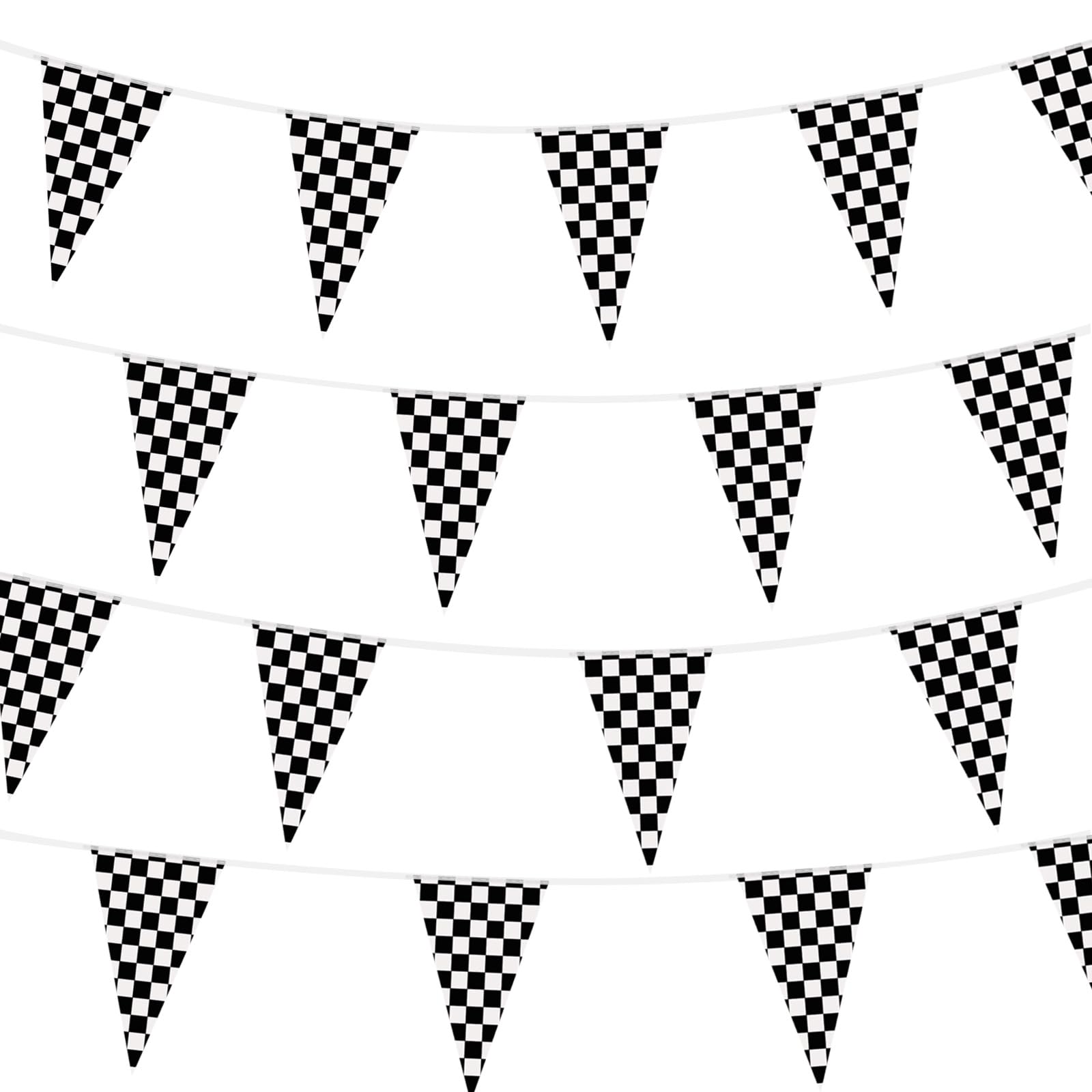 100ft Checkered Flag Banner, Racing Flags Race Car Wheels Birthday Party Decorations, Car Themed Party Decor Supplies 48pcs Double Sided Black and