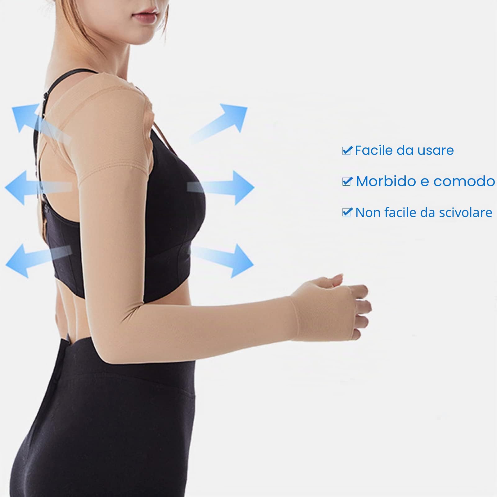 Armstocking con Polsino, Manica del Braccio di Compressione del Linfedema, Manica del Braccio Dell'edema Linfatico del Pollice, Supporto Post Mastectomia in Poliuretano per (L Mano