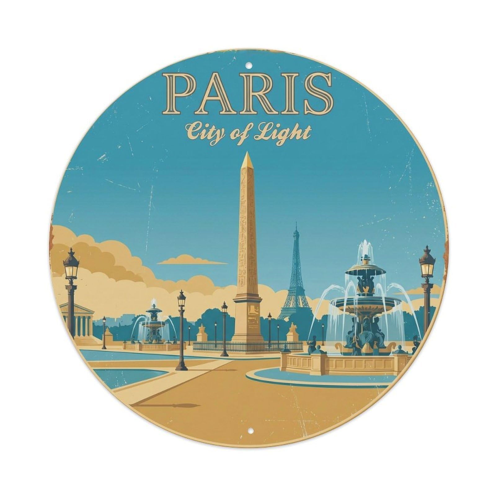 Concorde Obelisk Paris City Classic Destination Heritage Metal Tin Sign Plaque Wall Decor for Cafe, Man Cave, Club Bar, Office, Home Garden Round Metal Poster 8x8Inch