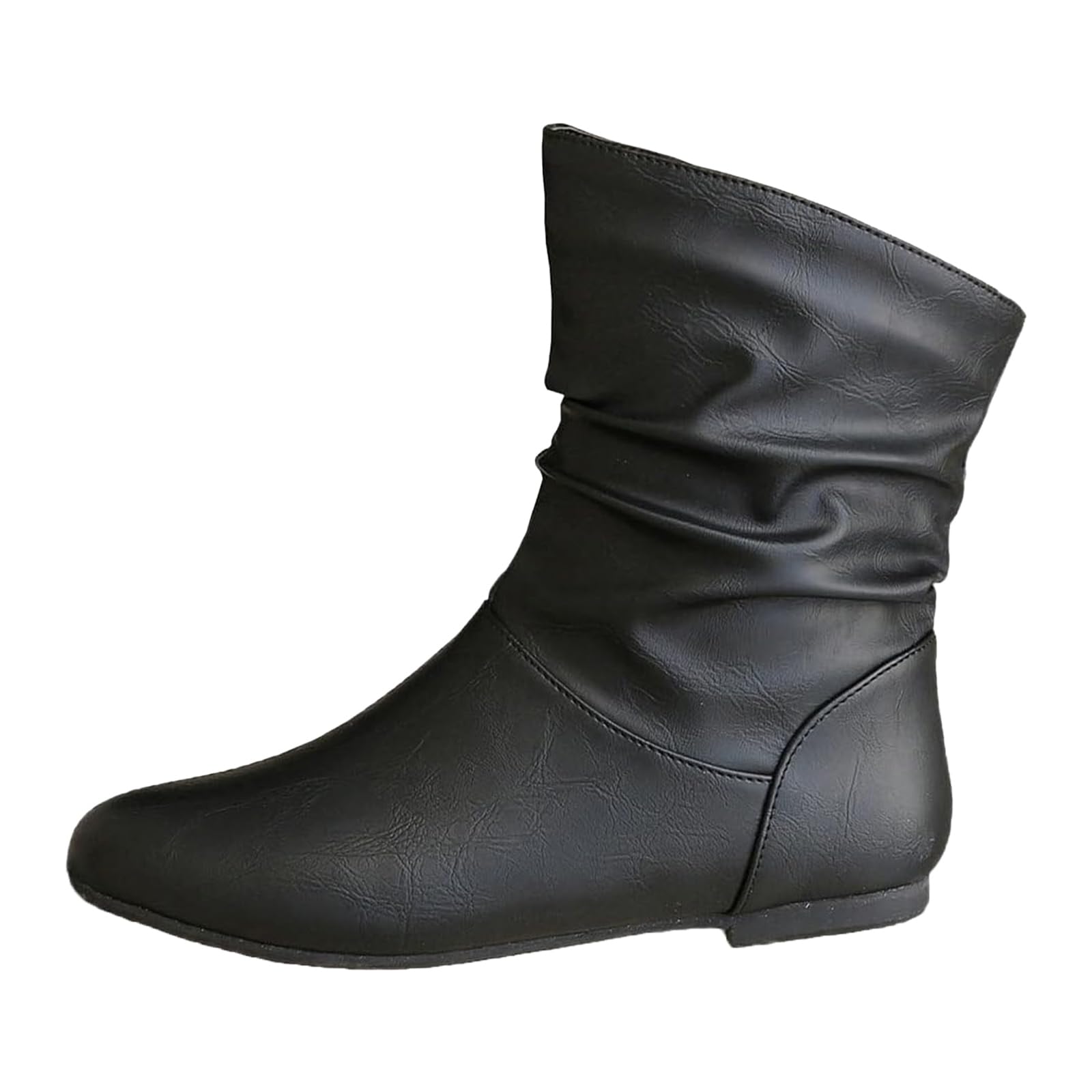 Womens Slouchy PU Leather Ankle Boots Ladies Fashion Soft Comfortable Slip On Ankle Flat Booties