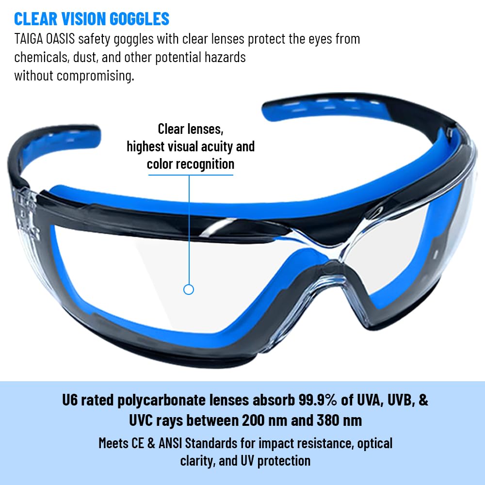 Gafas de seguridad, lente de cobertura completa, protector de cejas integrado, resistentes a los rayos UV, antivaho, antiarañazos, resistentes a los impactos, piezas suaves al tacto para
