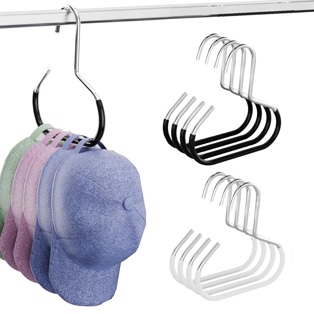 Porta Cappelli da Armadio, Ganci per Cappelli, Cappelliera, Organizer Multiuso, per Baseball, Sciarpe, Vestiti, Cravatte (8 Pezzi, Bianco e Nero)