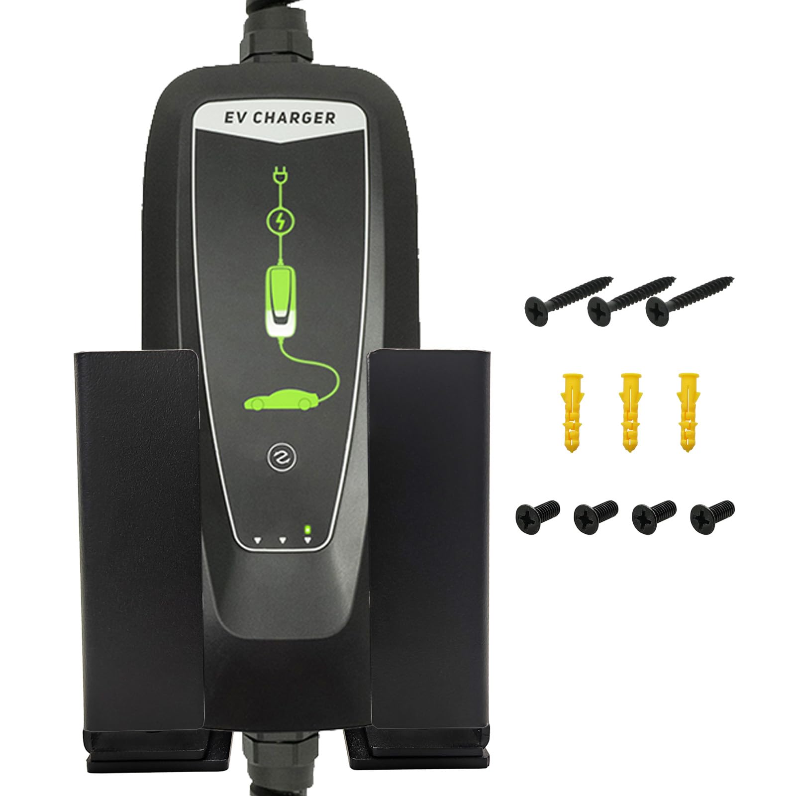 EV Charger Holder - Enduring Metal EV Charging Box Holder Adjustable for Different Size EV Mobile Charger Controller, Black Wall Mount Bracket Fit Max Size 4.76x2.95 Inches