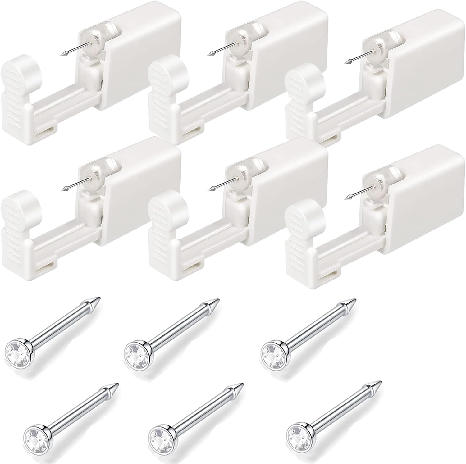 Silver Angel Nose Piercing Kit 20G Nose Stud Disposable Self Ear Nose Piercing Gun Kit Safety Painless Body Piercing Kit Tool (6 Pack)