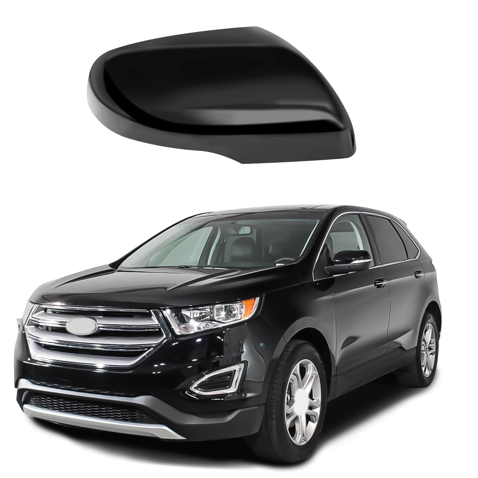 Driver Side Black Mirror Cover Cap Housing Compatible with Ford Edge 2015-2020 without Side Assistent Hole Model, Direct Replacement