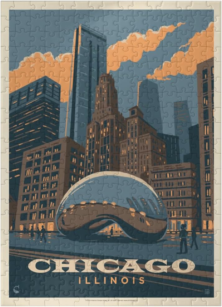 MyPuzzle Chicago, IL: Magic Bean, Vintage Poster - Premium 300 Piece Jigsaw Puzzle for Adults