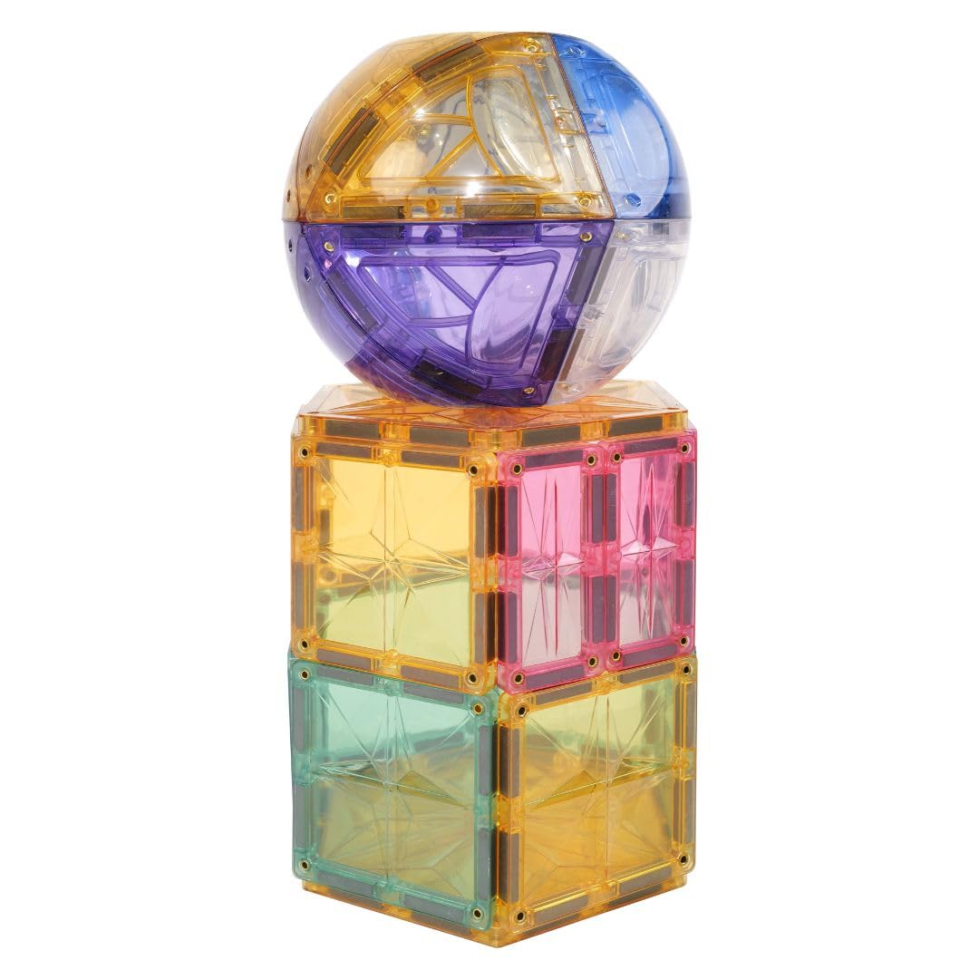 Kuppel-Bausatz Knallfarben 47 Teile, abwechslungsreiche Formen, Gebogene Magnetbausteine, robuster magnetischer Bausatz, erweiterbare Sets, langlebig, ab +3 Jahren (Kuppel 34 Teile)