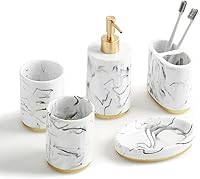 Vista 8 de Juego de accesorios para encimera de baño de 5 piezas, dispensador para jabón líquido o loción, jabonera, soporte para cepillos de dientes y 2 Negro