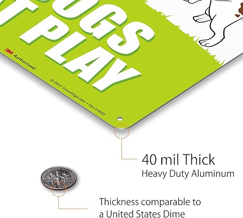 Miniatura 5 de SmartSign Letrero de metal con texto en inglés "Caution - Dogs at Play" de 14 x 10 pulgadas, aluminio de 40 mil, material reflectante laminado 3M