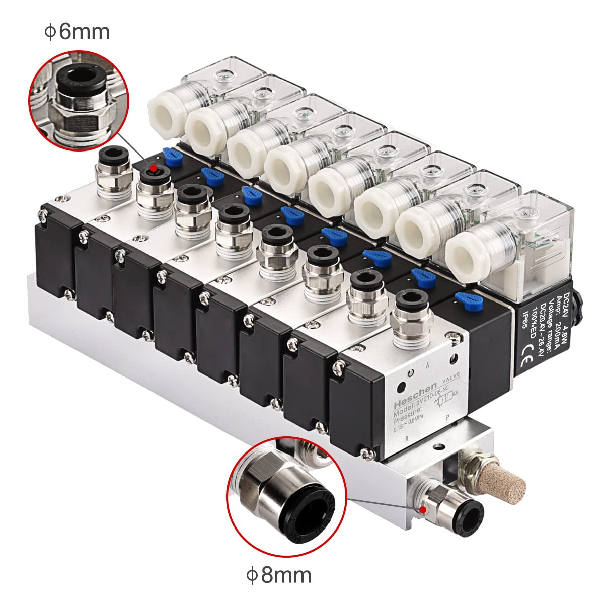 Elettrovalvola Pneumatica 4V110-06 DC24V - 5 Vie 2 Posizioni, PT1/8", Per Cilindri A Doppio Effetto
