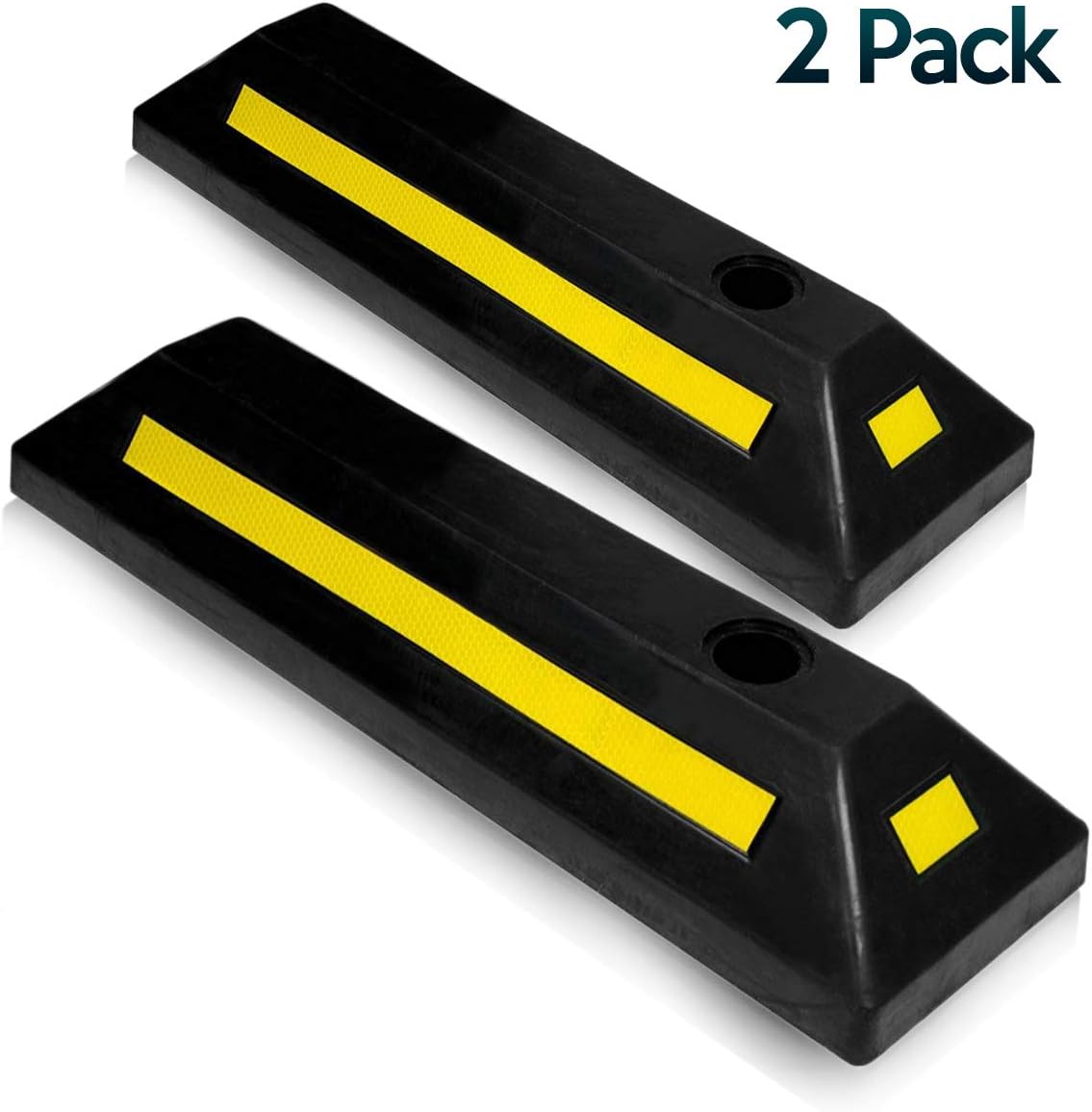 ZONETECHHeavy Duty Rubber Parking Guide - 2 Pcs Premium Quality Durable Car Garage Wheel Stopper Professional Grade Parking with Reflective Tape