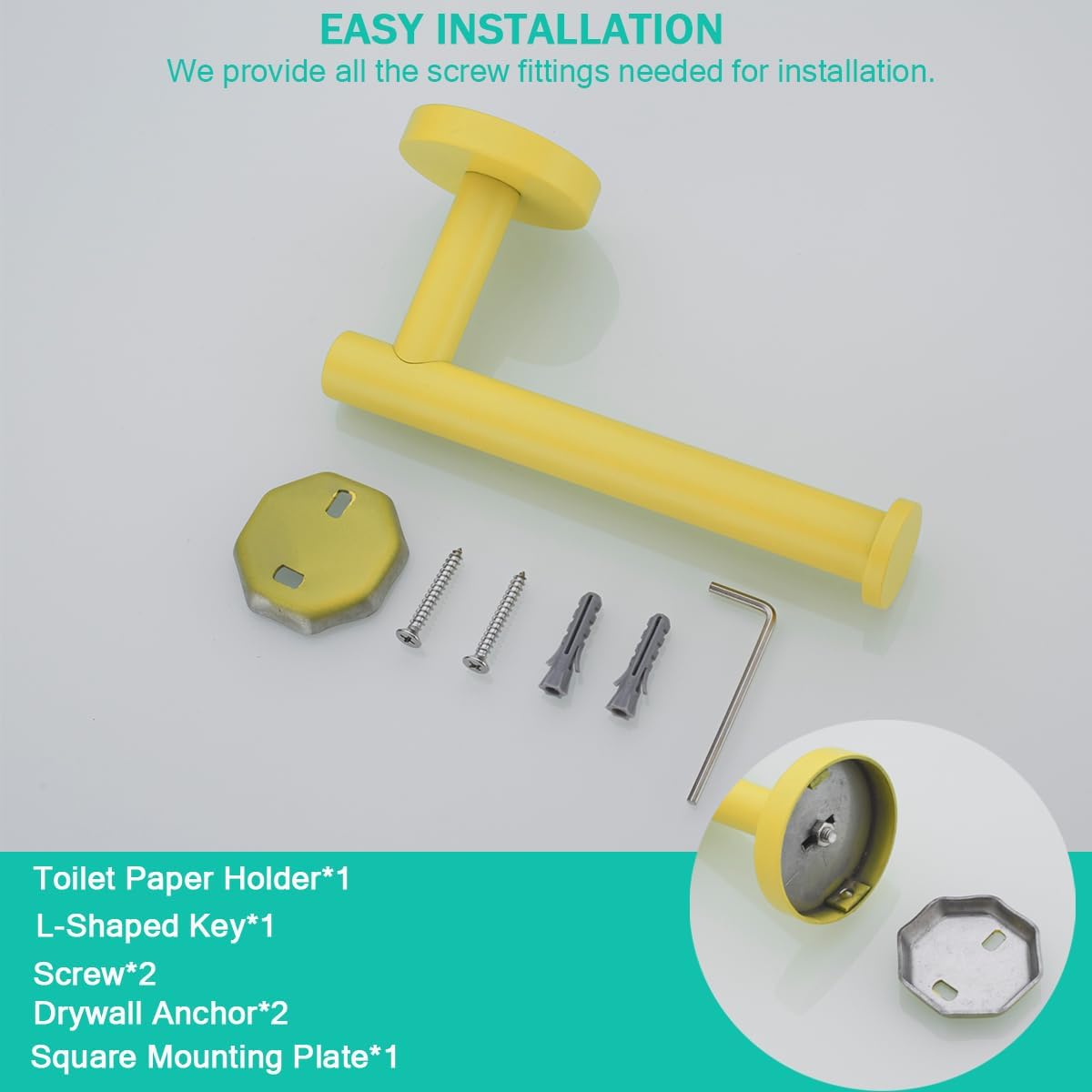 Toilet Paper Holder -Sturdy Round Yellow Toilet Paper Holder Wall Mount for Bathroom, Premium SUS 304 Stainless Steel Toilet Paper Roll Holder,Drilling,96006-6YL