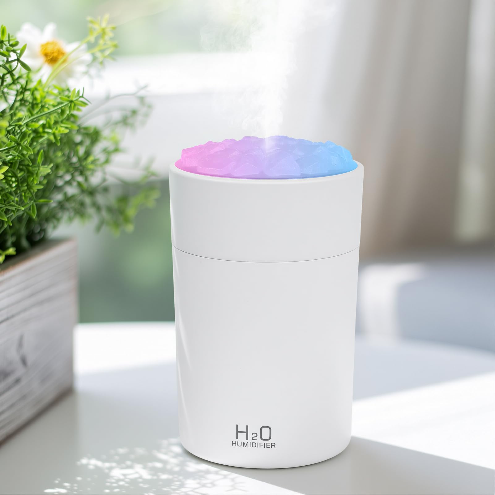 Petit humidificateur voiture et bureau avec veilleuse colorée USB