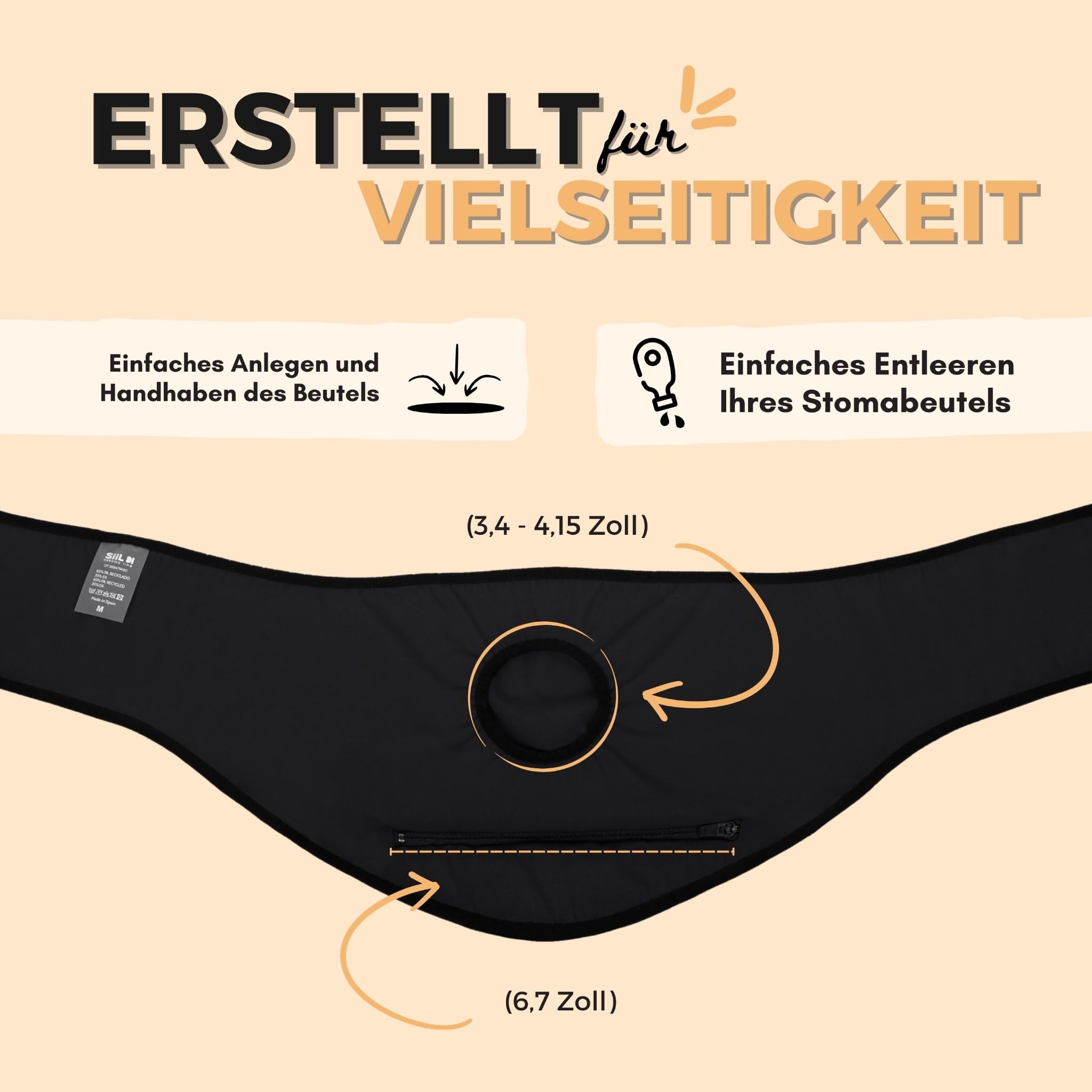 SIIL Stomagurt für Damen, Stomabeutel-Bezüge, schwarz, für Sport & Schwimmen, kompatibel mit jedem Stomabebedarf, (XS)