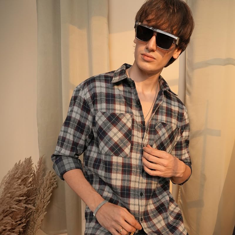 Image of CAHOOT Men's Gingham Shirt | Casual Wear | Spread Collar | Long Sleeve | Button Closure | Shirt Crafted with Comfort Fit for Everyday Wear