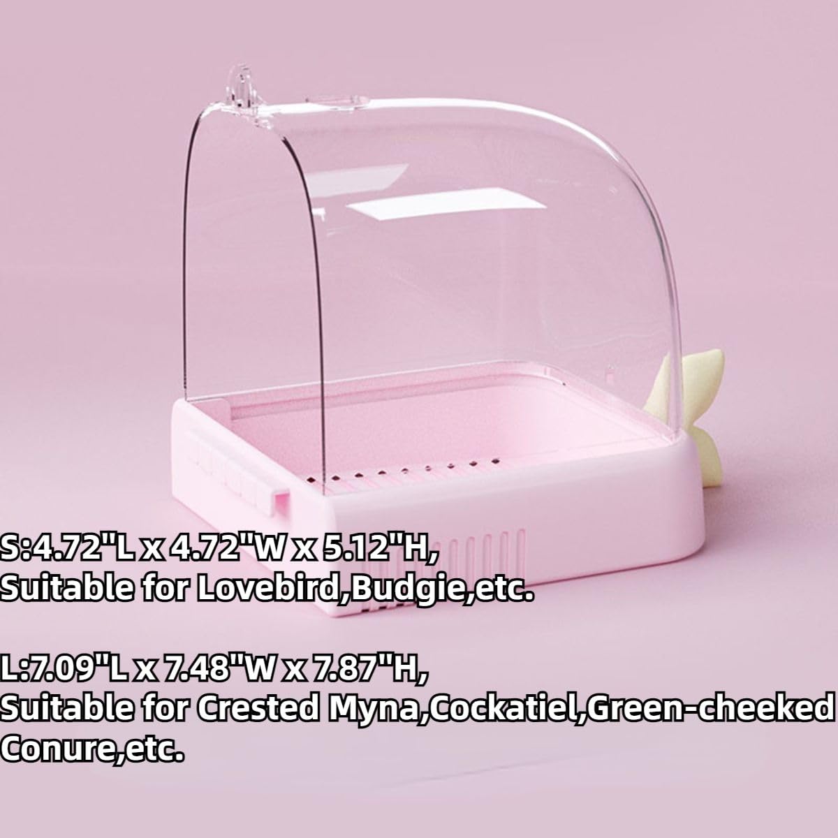 Bird Bath Box with Bottom Drain Hole, Hanging Bird Bathtub Shower Box, Bird Cage Accessory for Parakeet Canary Budgerigar Lovebirds Conure Cockatiel, Easy Cleaning (White,L)