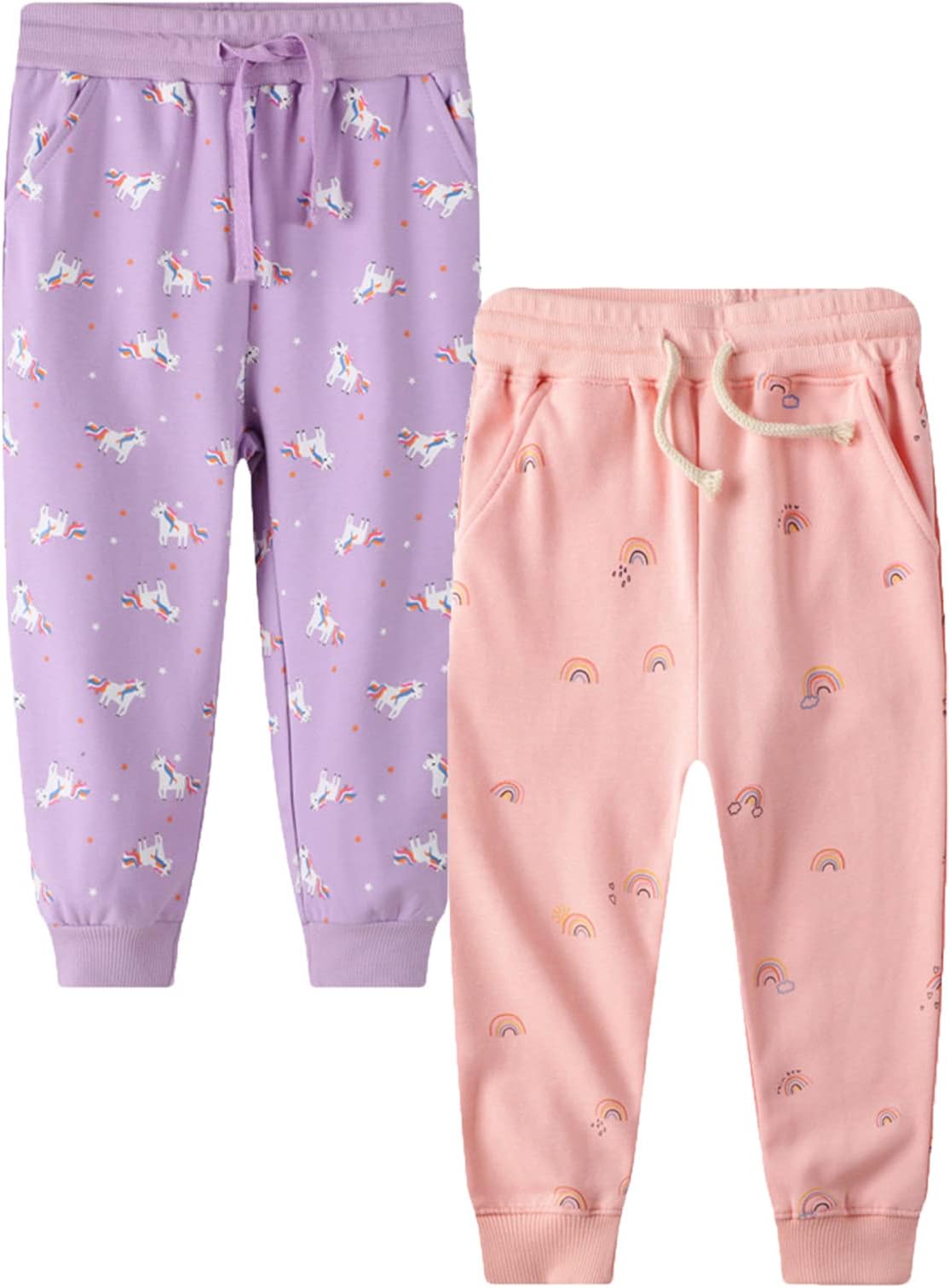 HILEELANG Kids Boy Girl Pants Jogger Drawstring 2-Pack Chino Cargo Pant Cotton Casual Fleece Sweatpants Pants