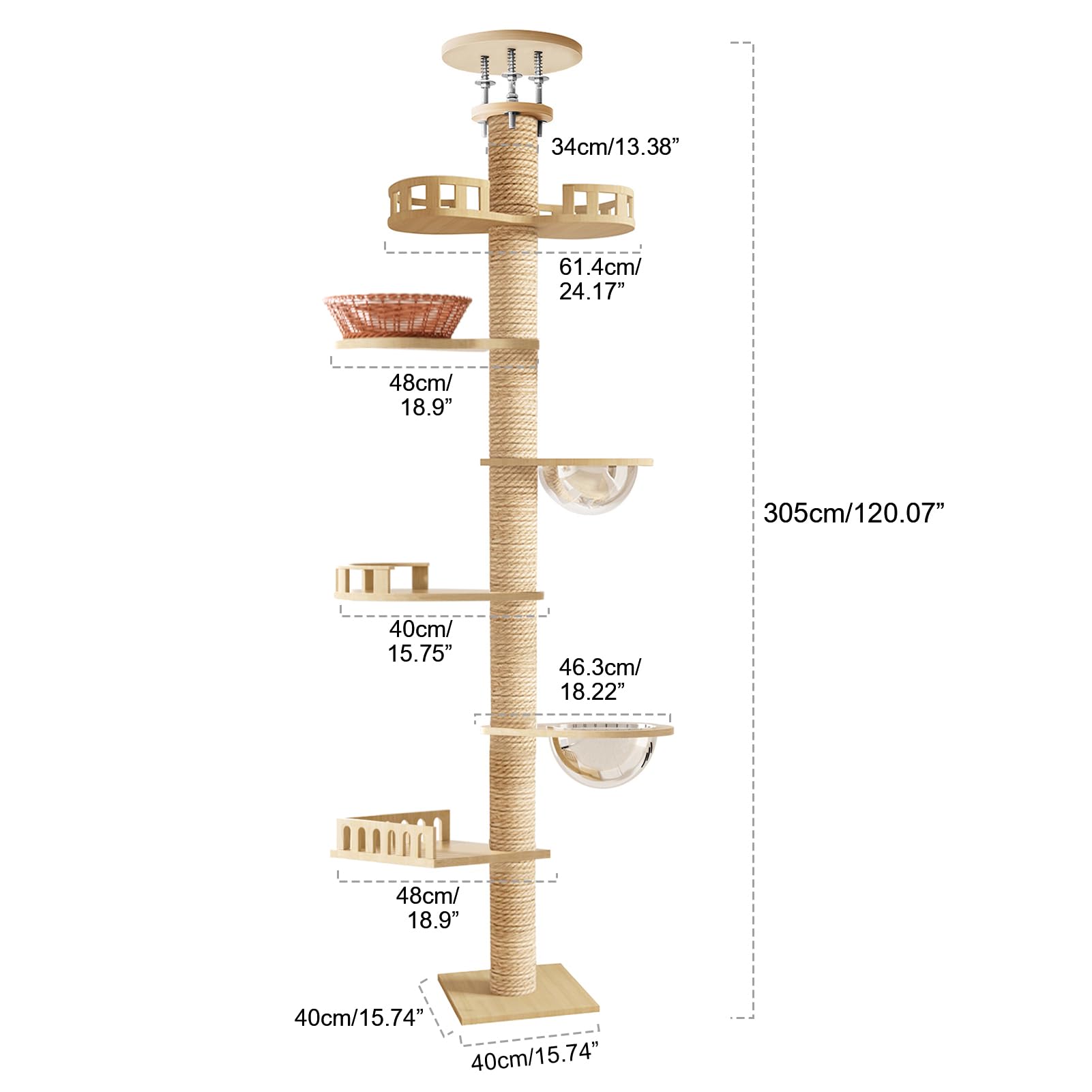 Kratzbaum Deckenhoch 295-315 cm, Höhenverstellbarer Katzenbaum, Großer Kratzbaum für Hauskatzen, Mehrere Etagen, Plattformen, Beobachtungsturm, Kratzenbaum, Katzenzubehör für Katzen (1 Satz)