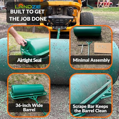 Landzie 36 Inch Poly Lawn Roller – 21.1 Gallon Heavy Duty Sod and Yard Roller for Boosting Seed to Soil Contact - Water Filled Barrel Presses in Grass Seed to Improve Germination - Lawn Flattener - Thumbnail 3