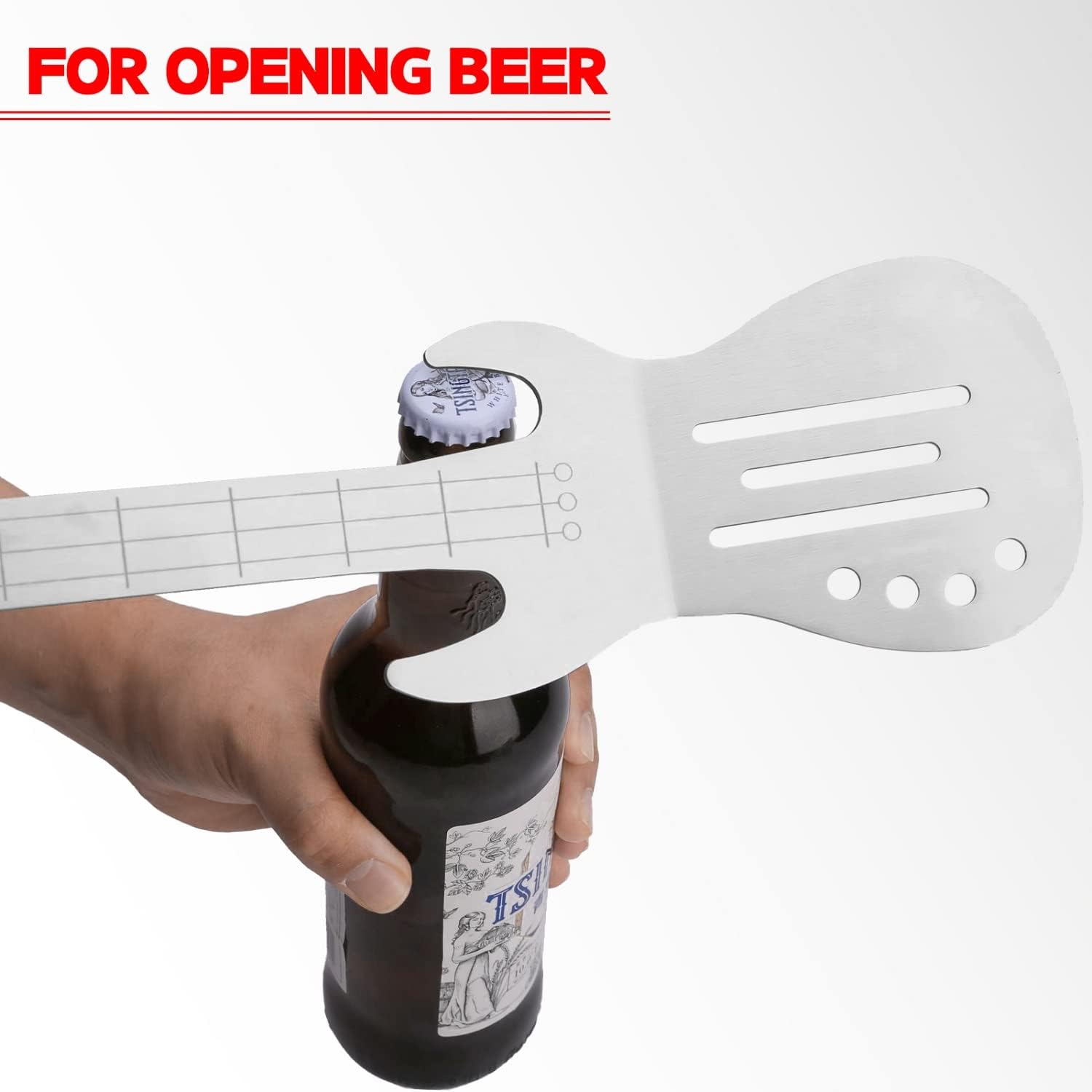 Rock Guitar Style Heavy Duty Stainless Steel 2-Piece Barbecue Tool Set - Spatula & Tongs with Wooden Handle - Image 7