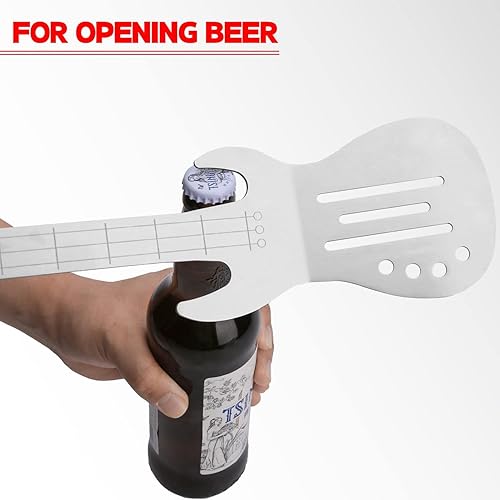Miniatura 7 de Rock Guitar Style - Juego de herramientas de barbacoa de acero inoxidable resistente, 2 piezas, espátula y pinzas con mango de madera